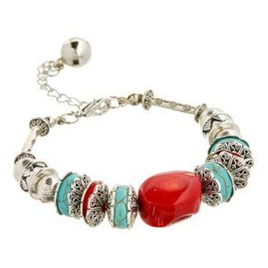 Blue & Red Howlite Beaded Bracelet